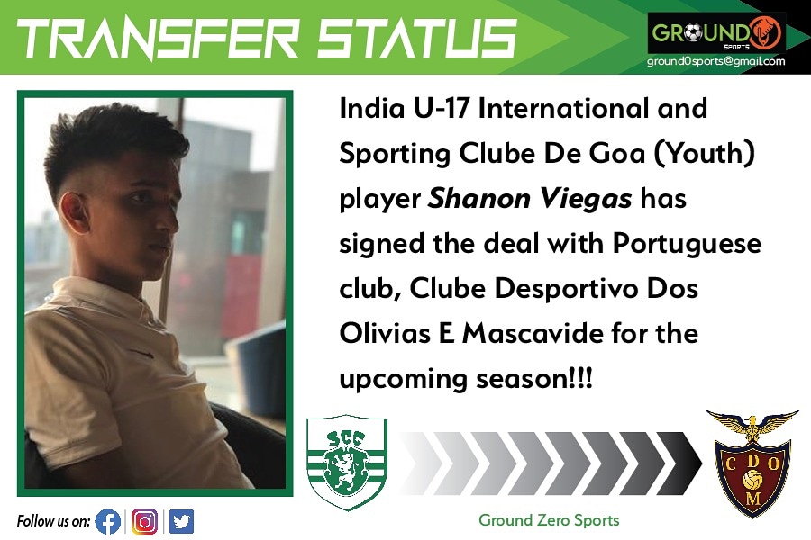 GROUND_0_SPORTS's tweet photo. 📢📢📢Portuguese club, clube desportivo dos olivias e mascavide has signed Indian U-17 international and Sporting clube de Goa (Youth) player Shanon Viegas for the upcoming season!!! Good news for Indian🇮🇳 Football⚽ fans.

#Transfer_Status #Shanon_Viegas
#Ground_Zero_Sports https://t.co/eGVewmLLqz
