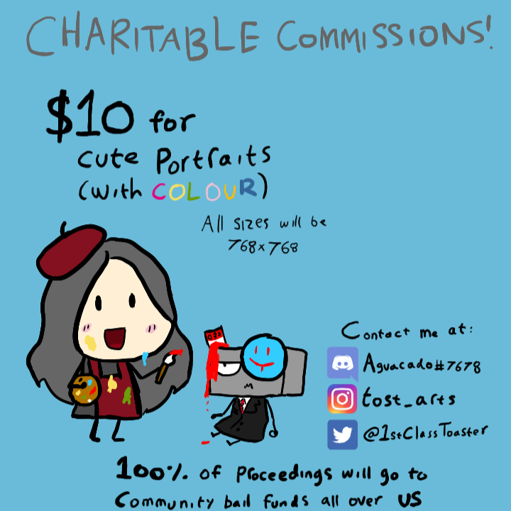 1stClassToaster's tweet photo. Welp. Might as well do something.

Commissions! I know I have virtually no following but if I could stumble across one or two people that would be awesome.

All the money will be donated in support of #BlackLivesMatter #blacklifematters so I hope you'd consider.

Cheers! https://t.co/5VPNSa49jO