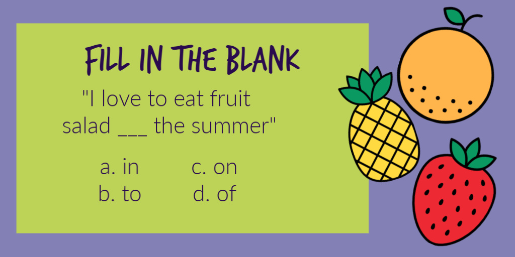TopicalEnglish's tweet photo. Yum, fruit salad! What's the right answer here? 🍎🍍🍉🍊🍒🍓🥝

#英語 #영어공부 #Inglés #English #LearnEnglish #EnglishTeacher #Английски #Ahn #อังกฤษ https://t.co/bmCzy7hC0Y
