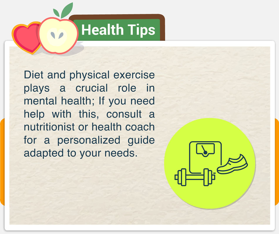 #HealthTips - Diet and physical exercise plays a crucial role in mental health; if you need help with this, consult a nutritionist or health coach for a personalized guide adapted to your needs.