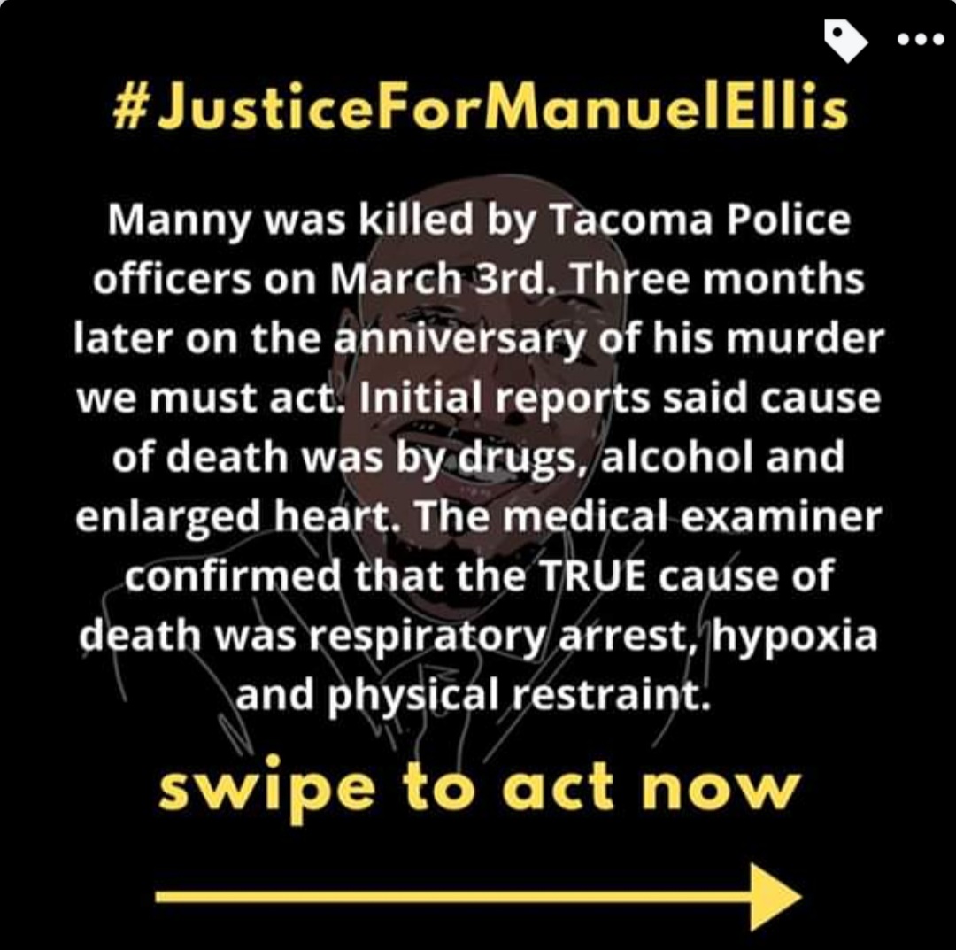 j_bae_0's tweet photo. Manuel Ellis was murdered by Tacoma PD on March 3rd, very similarly to George Floyd. His death is now being picked up by major news outlets.
The family has asked their demands to be shared on social media and for people to make some calls.
#justiceformanuelellis https://t.co/fidCtqJQ2a
