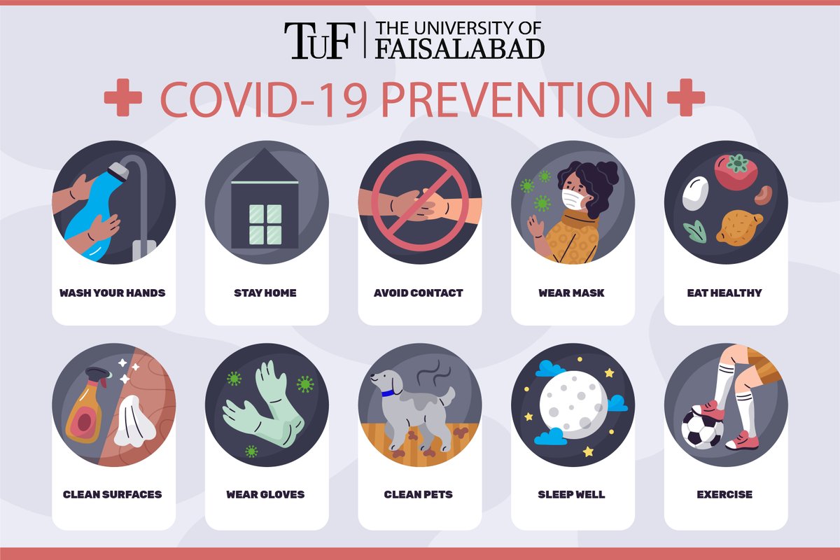 COVID-19 PREVENTION
#Wash #hands #Stayhome #staysafe #avoidcontact #wearmask #eathealthy #cleansurfaces  #weargloves #cleanpets #sleepwell #exercise #TUFcare