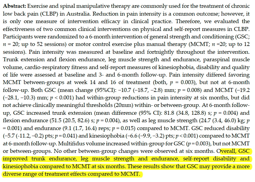 PhysioMeScience's tweet photo. Randomized Trial of General Strength and Conditioning Versus Motor Control and Manual Therapy for Chronic Low Back Pain on Physical and Self-Report Outcomes 

👀👇👇👇🔓

@PatrickOwenPhD @DeakinIPAN and colleagues

https://t.co/Nc58FFbn2c https://t.co/bwhqiBuzpq