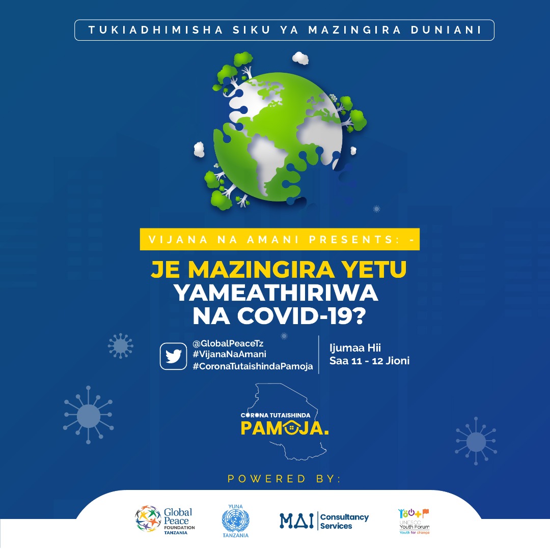 globalpeacetz's tweet photo. Ikiwa ni maadhimisho ya Siku ya Mazingira Duniani, jiunge nasi katika kipindi Cha #VijanaNaAmani ijumaa hii kuanzia saa11.00 jioni - 12.00 jioni.

Mada: Je, Mazingira yetu yameathiriwa na Mlipuko wa #COVID19?

#VijanaNaAmani #CoronaTutaishindaPamoja #WorldEnvironmentDay #Tanzania https://t.co/WdPeHIX8NU