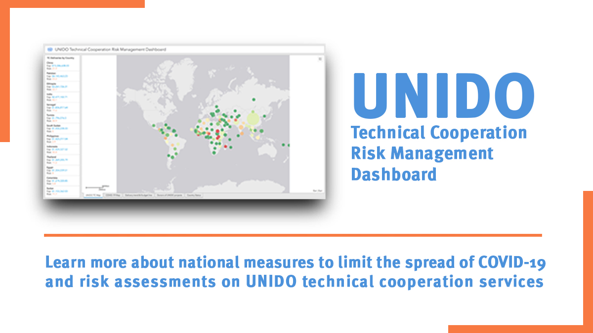 UNIDO's tweet photo. #UNIDO Technical cooperation risk management dashboard is online now! 🗺️📍

It provides up-to-date information on the #COVID19 situation around the world &amp; supports with the mitigation of any potential impact on UNIDO technical cooperation activities.

▶️ https://t.co/TkxJwbwPhi https://t.co/oMzp7PEgSp