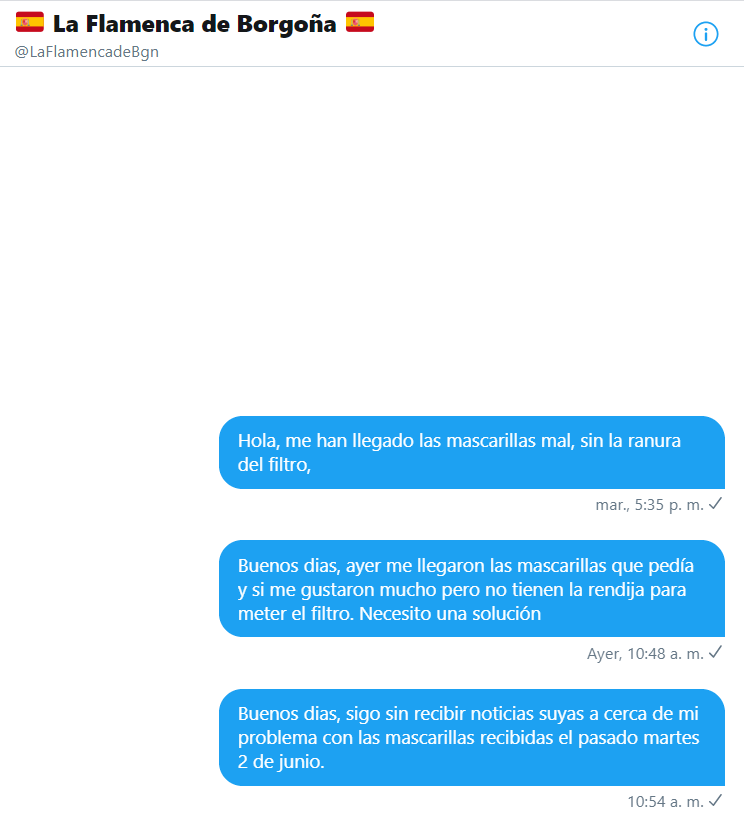 Invinupi's tweet photo. Se que @LaFlamencadeBgn está desbordada pero tienen que dar solución cuando los envíos son incorrectos. https://t.co/o0p8QSWmKa