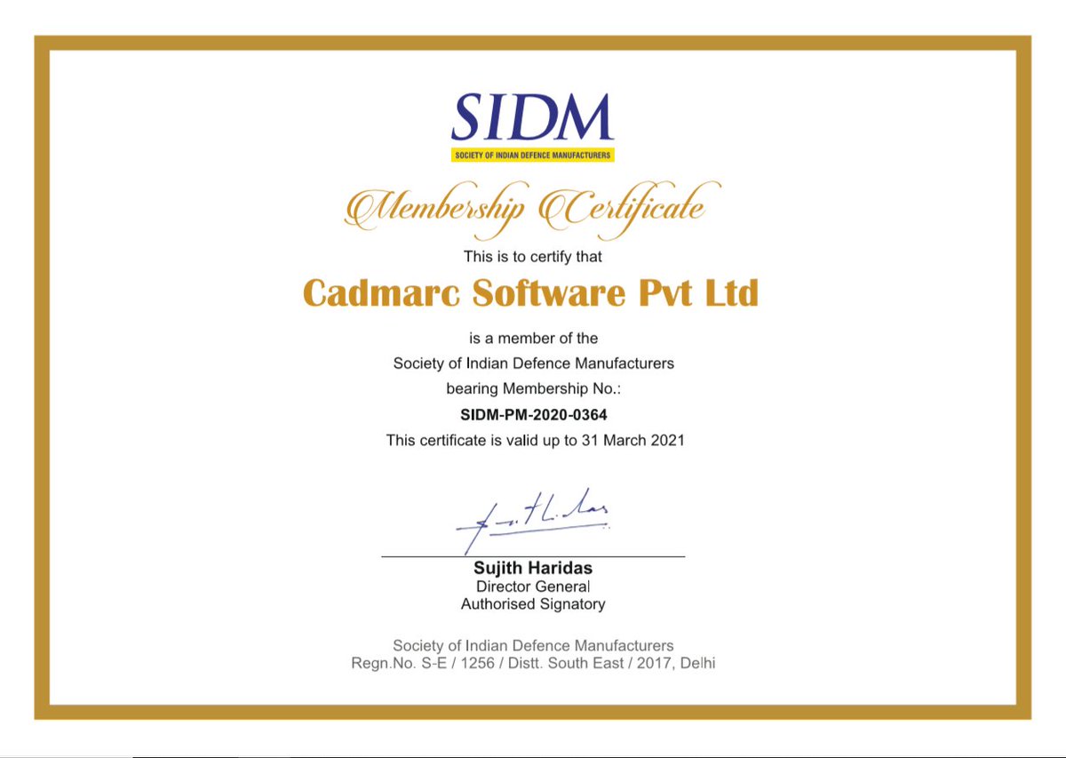 Cadmarc_PvtLtd's tweet photo. #CADmarC is proud to announce that we are now a member of the Society of Indian Defence Manufacturers.
#Defence #Aerospace #Manufacturing https://t.co/rEXRVbGQCo