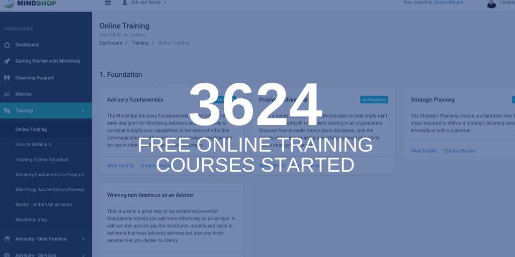 Great to see thousands of free Mindshop Online courses  started by friends, colleagues, clients &amp; family of Mindshop advisors in the last two months. While this special offer is now closed, those who have signed up have 6 months to complete their courses. #businessadvisory