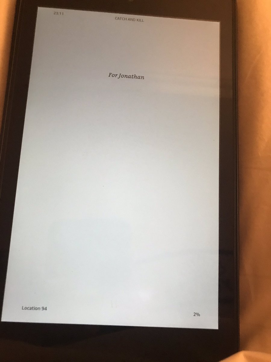 ashleydweber's tweet photo. About to start CATCH AND KILL by @RonanFarrow  on my #kindle and couldn’t get past the dedication page because it was so sweet - you got yourself a keeper, @jonlovett! https://t.co/1RlRGnBeEf
