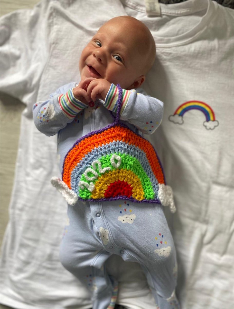 dianahigman's tweet photo. @worldtransplantgames #txfamily #WorldTransplantgames never crocheted before but taught myself during #Sheilding #COVID19 ddid a rainbow for my grandson Louie 💞 https://t.co/FdcaNkJ52S
