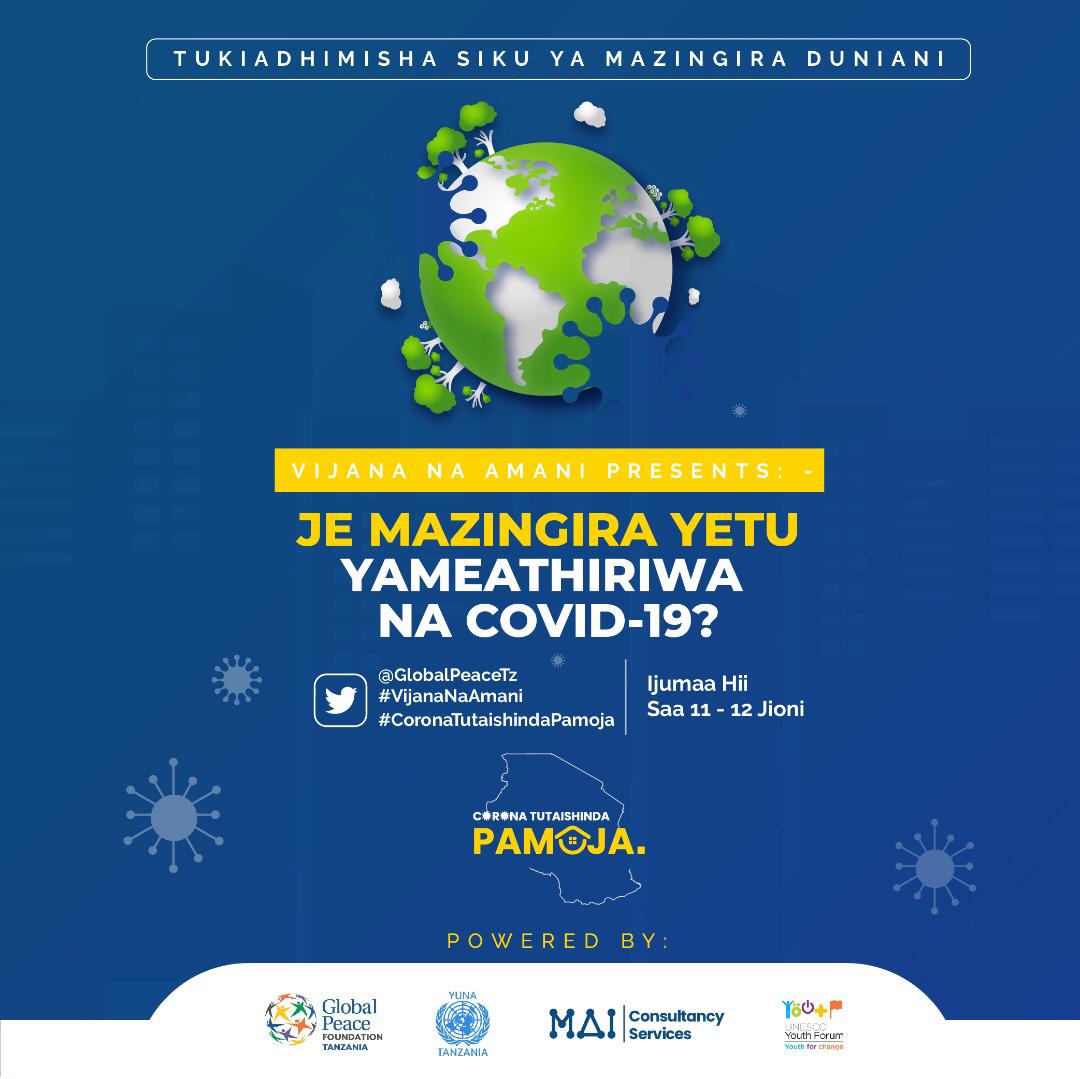 BensonDaudi1's tweet photo. Ikiwa ni maadhimisho ya Siku ya Mazingira Duniani, jiunge nasi katika kipindi Cha #VijanaNaAmani ijumaa hii kuanzia saa11.00 jioni - 12.00 jioni.

Mada: Je, Mazingira yetu yameathiriwa na Mlipuko wa #COVID19
#VijanaNaAmani #CoronaTutaishindaPamoja #WorldEnvironmentDay #Tanzania https://t.co/khec4vmKiH