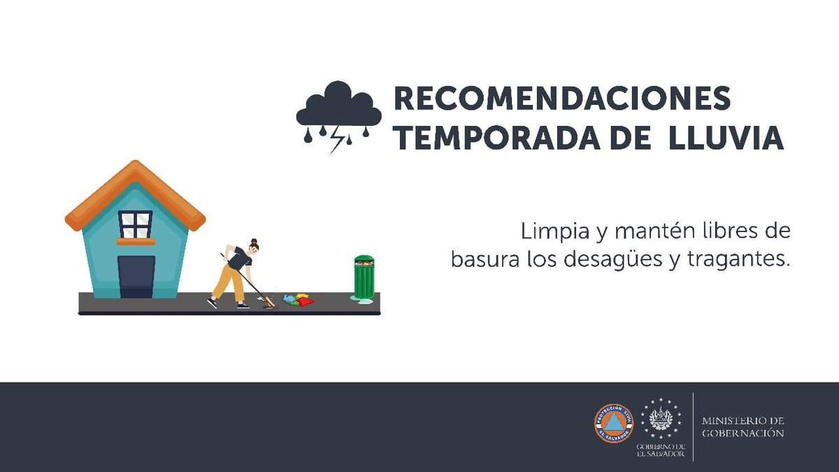 PROCIVILSV's tweet photo. Colabora con tu comunidad y no arrojes basura en desagües y tragantes. Ayuda a evitar accidentes en esta temporada de lluvia. #TemporalSV⛈️ https://t.co/u4FdFxStBT