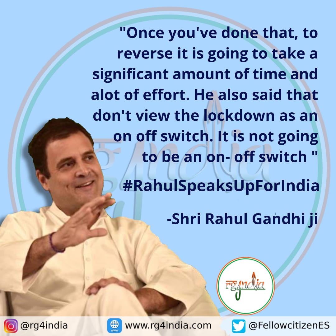 In his conversation with the renowned Industrialist #RajivBajaj @INCIndia Leader @RahulGandhi said not to view #Lockdown as 'on&off' switch 
#RahulGandhiVoiceOfIndia 
#RahulSpeaksForIndia 🇮🇳