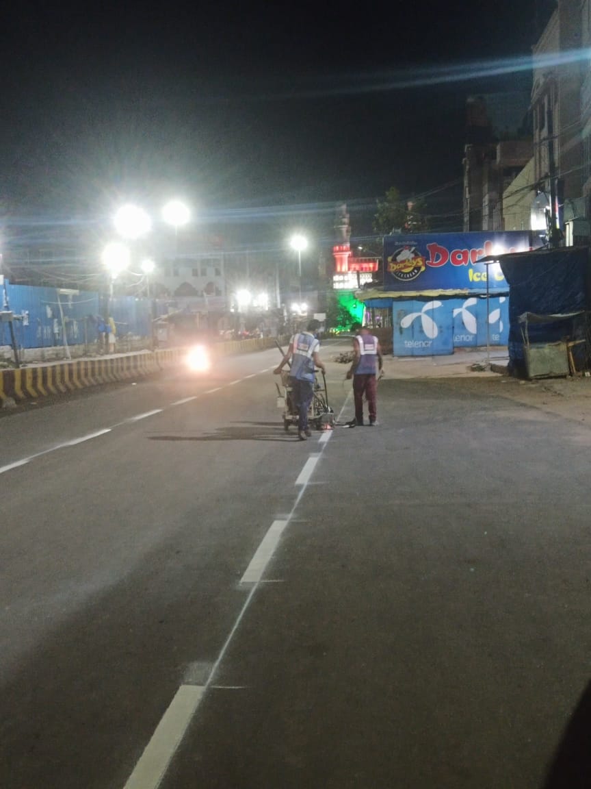 Developmental works taken up by GHMC under Comprehensive Road Maintenance Programme (CRMP) -  Newly laid B.T Road from Maa TV office to KBR park, ECIL Road, Lane marking work from shalibanda to Madina X Road.