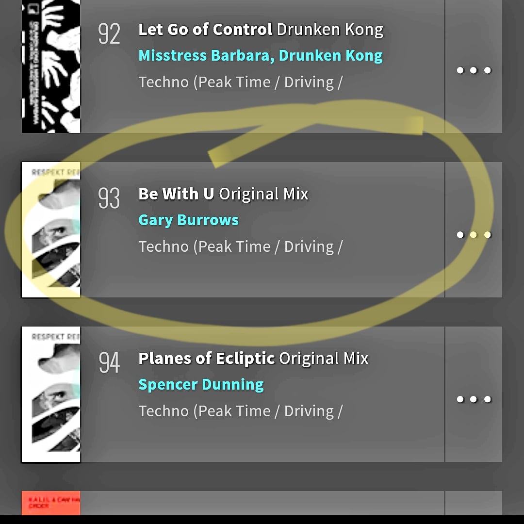 Massive thank you to everyone for their support on my latest track, Gary Burrows - Be With You (<a href="/RespektRecords/">Respekt Recordings</a>). It has burst in at position 93 in the top 100, lets hope it continues to climb!!
snd.click/RSPKT182
#garyburrows #techno #bewithyou #RespektRecordings #top100