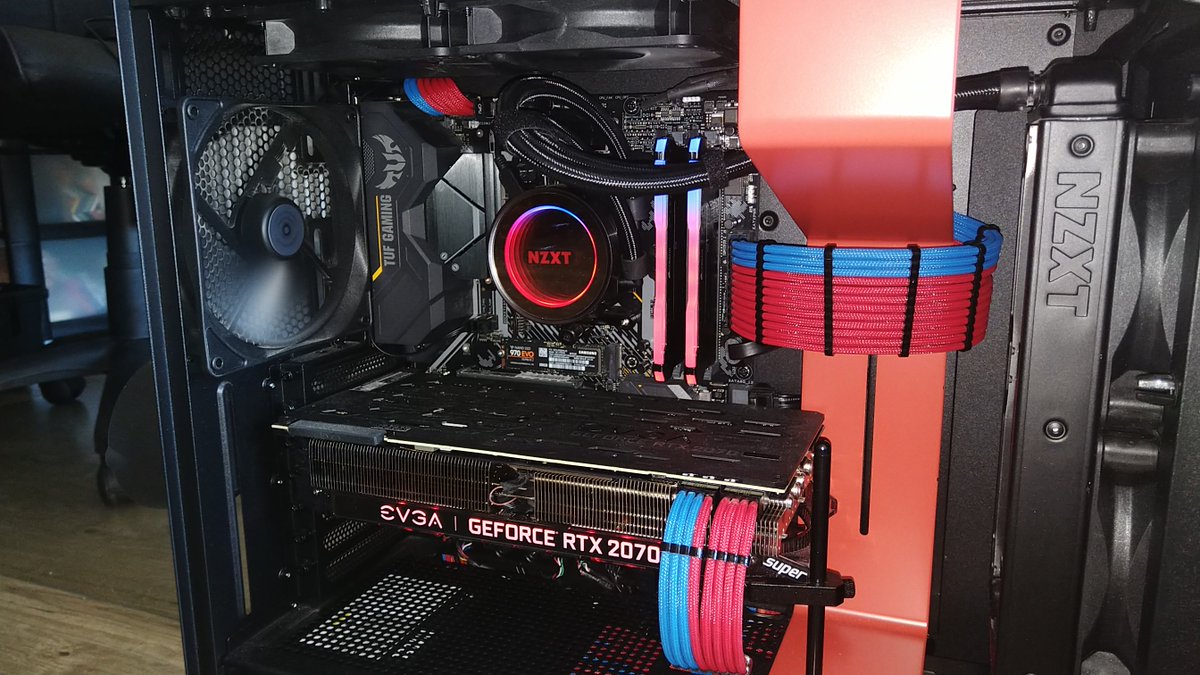 fobyacflanker's tweet photo. @ScanComputers Just finished making the GPU, CPU and Mobo cables to go with the X52 cooler and 2070S purchased from you early this year.  The colour scheme is to to match the PUBG version of the NZXT H700. https://t.co/Q8XMO77ZWn