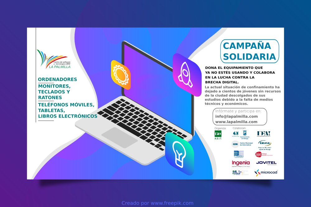 palmillalibre's tweet image. ¡@MicroCAD_ES se une a la campaña solidaria de recogida de equipos informáticos!.
Nos encanta contar con su experiencia para luchar contra la brecha digital.
¿No sabes qué hacer con tu viejo ordenador?  Lo formateamos, instalamos Sw libre y repartimos entre familias sin recursos