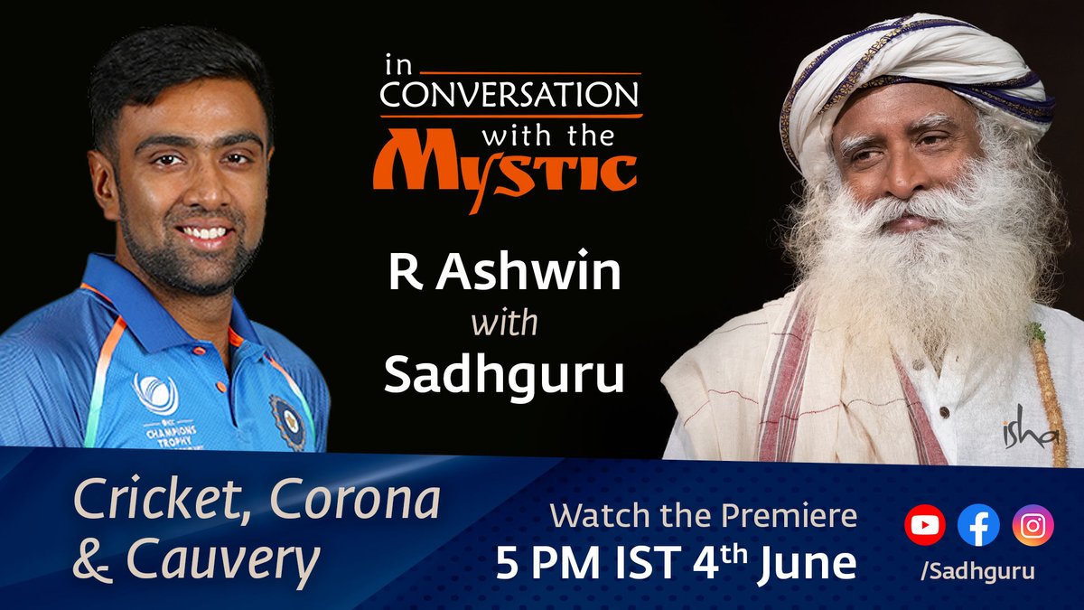 ishafoundation's tweet photo. Cricketer @ashwinravi99 talks cricket, Corona &amp; Cauvery's revitalization with @SadhguruJV. Stay tuned to watch the premier today at 5PM IST. https://t.co/Cf9vsWP4zT