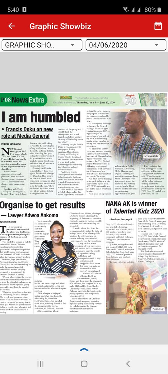 gahmeli's tweet image. My interview with Lawyer @ThatAdwoa Ankoma about the arts industry in today's Graphic Showbiz. Hello Mr. Doku @TheGHMediaGuru 🙂