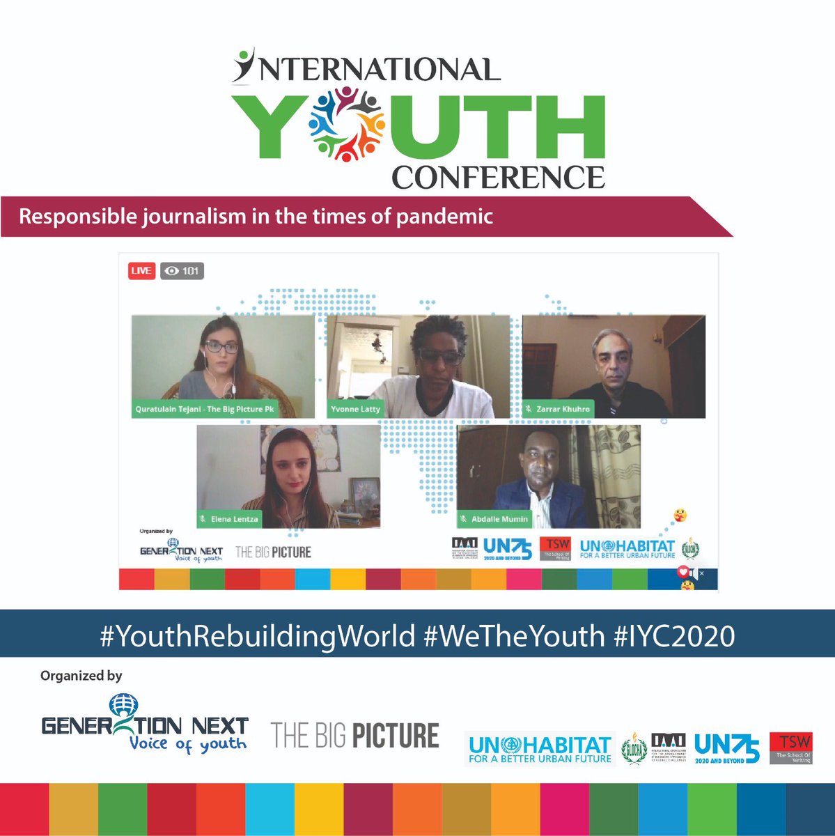 TheBigPicturePk's tweet photo. Stop the spread of false information ℹ️ watch an all important conversation on responsible journalism during the times of pandemic moderated by @qtejani participated by @ZarrarKhuhro, @yvonnelatty, @ELentza and @Cabdalleaxmed #IYC2020 https://t.co/JOBBYDKu4N https://t.co/e8nsDkfIfV