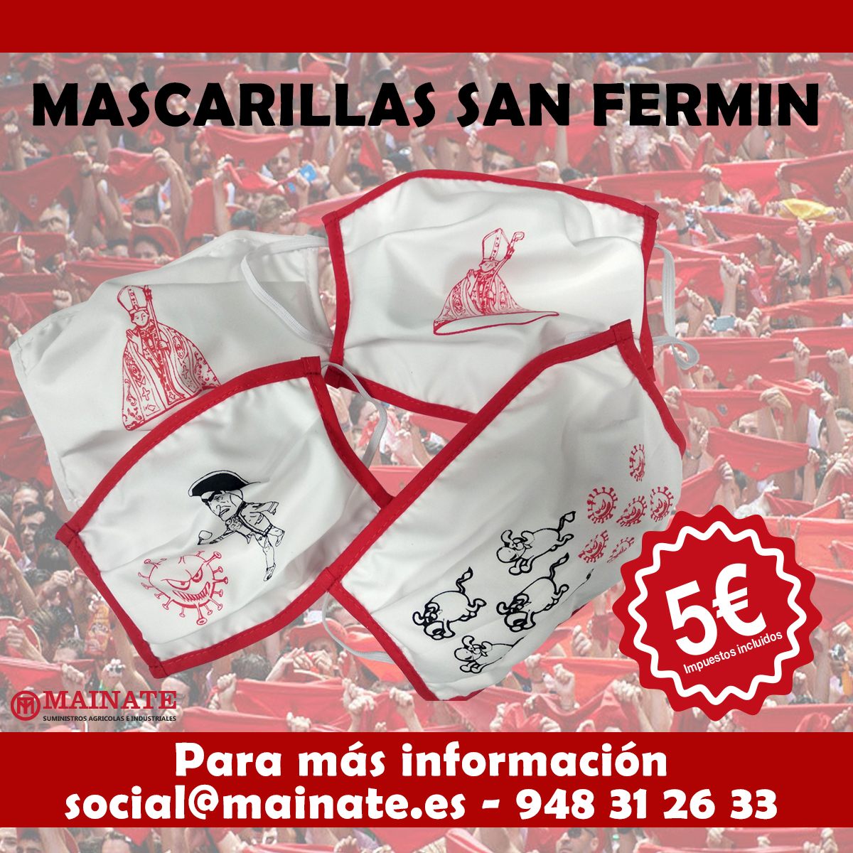 Este año no va a haber 6 de julio, en cuanto podamos…#LosViviremos #Sanfermines
Desde Mainate sabemos que de una manera u otra el corazón de cada uno lo va a celebrar por eso lanzamos las mascarillas de San Fermín