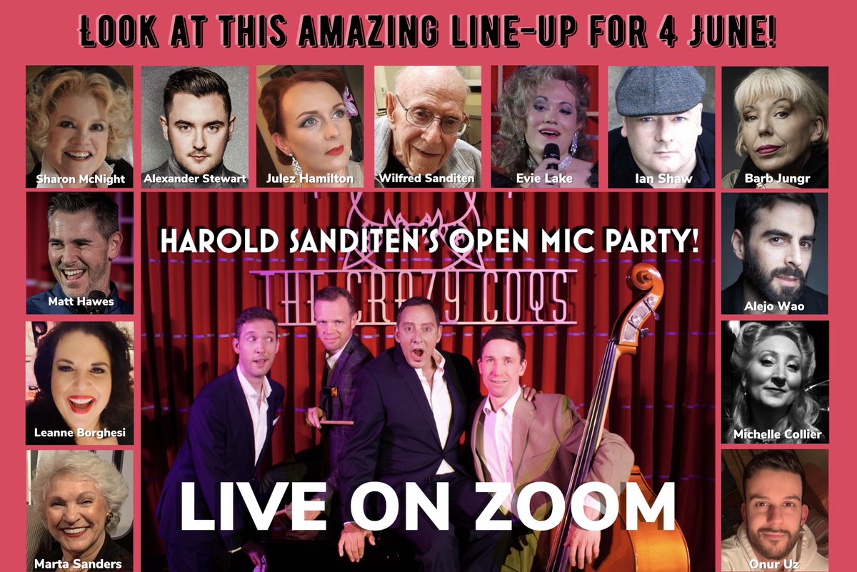 It's TONIGHT 7pm London! Live streams facebook.com/haroldsanditen &amp; youtube.com/user/HaroldSan… DM for Zoom link. <a href="/CrazyCoqs/">Crazy Coqs</a> @velvetboxoffice <a href="/gr8musicvenues/">gr8MusicVenues</a> <a href="/barbjungr/">Barb Jungr</a> <a href="/ianshawjazz/">Ian Shaw</a> <a href="/JulezHamilton/">Julez Hamilton</a> <a href="/EvieLake/">Evie Lake</a> <a href="/michaelroulston/">Michael Roulston</a> @RobRickenberg <a href="/Kitchykins/">Jonathan Kitching</a>