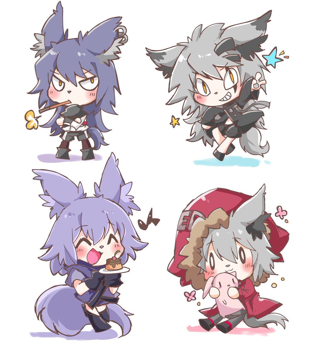 lappland (arknights) ,projekt red (arknights) ,texas (arknights) multiple girls wolf ears wolf tail wolf girl tail animal ears food  illustration images