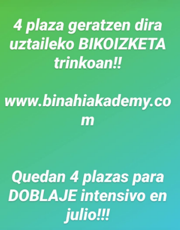 BINAHICASTING's tweet photo. BIKOIZKETA IKASTAROA!!!

https://t.co/RWoM7URpCB

¡¡CURSO DE DOBLAJE!!

#binahiakademy #binahicasting #bikoizketa #uztaila #abuztua #iraila #uda #ikastaroa #trinkoa #plazalimitatua #donostia #doblaje #curso #intensivo #julio #agosto #septiembre https://t.co/NFEMGEbLtY