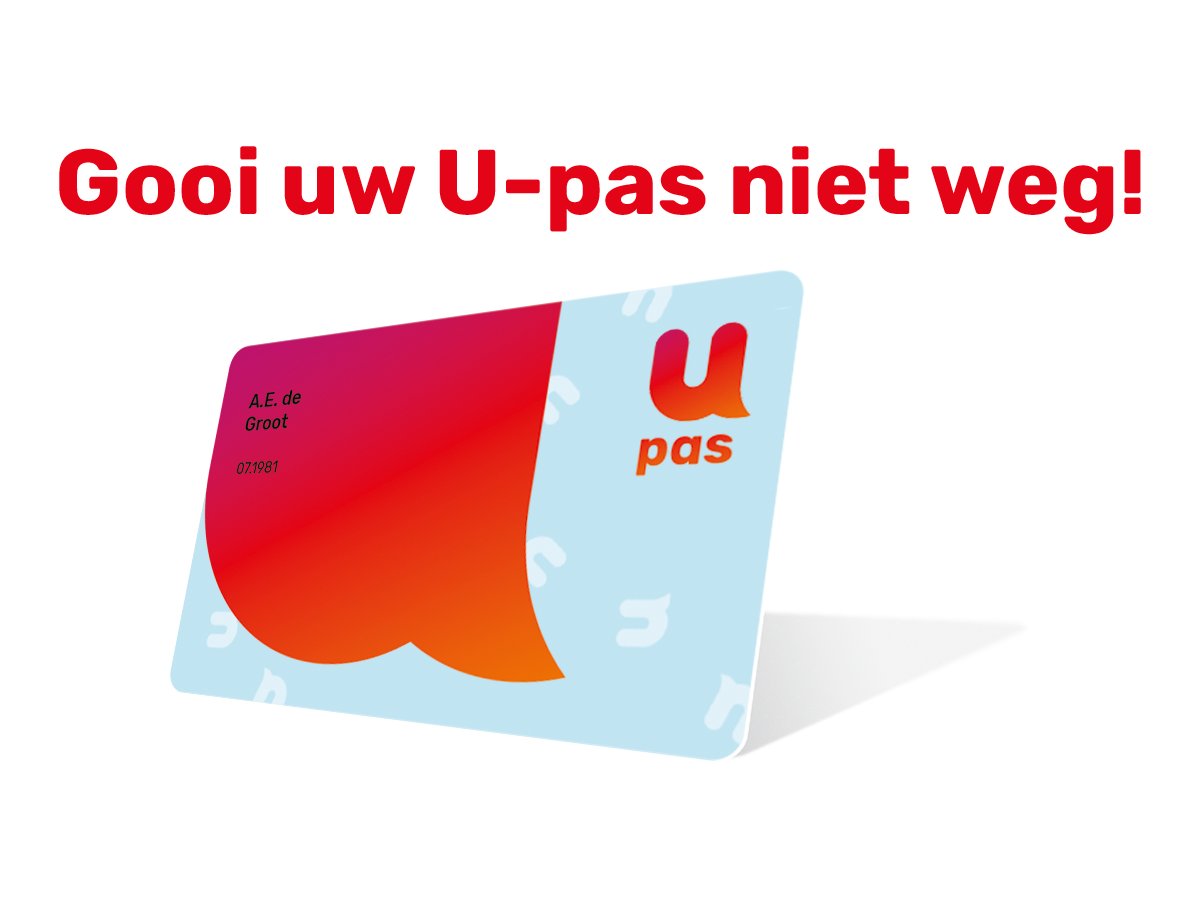 Op 1 juli start het nieuwe U-pasjaar. Gooi uw U-pas niet weg!💡 Als uw U-pas wordt verlengd, wordt het nieuwe tegoed automatisch op uw U-pas gezet. Er worden geen nieuwe passen opgestuurd. 

U ontvangt half juni een brief waarin staat of uw U-pas automatisch verlengd wordt. 📬
