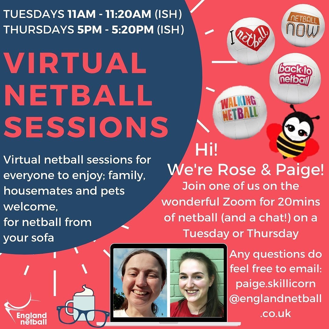 NetballInSussex's tweet image. We’re running some community virtual netball sessions 📱💻🏐perfect for Back to Netballers/Walking Netballers/Bee Netballers or anyone that wants to give it a go! Get your family, housemates and kids involved! Message me for details on how to join or if you have any questions 💬