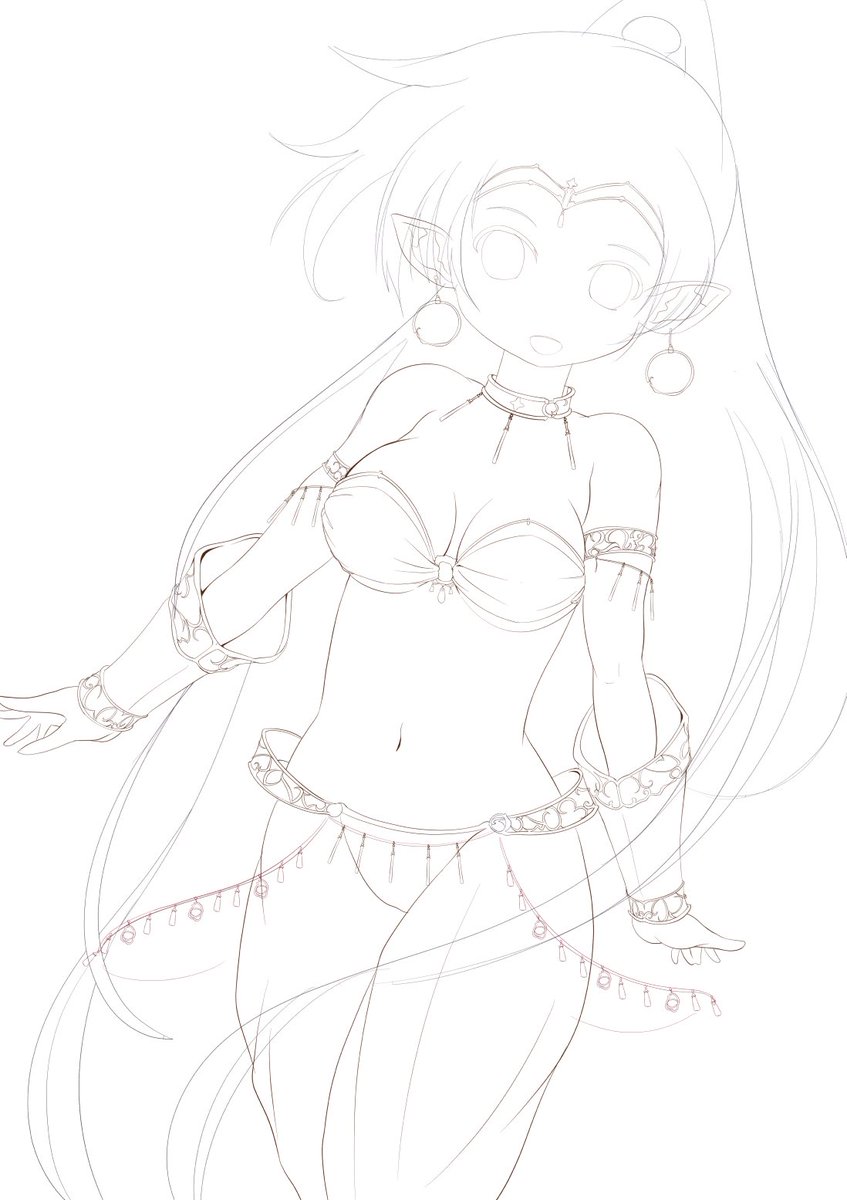 半年くらい前に塗り途中のお腹の画像を貼り付けた絵の線画です。
塗ってる時に違和感があってしばらく放置してたんだけど、やっと改善出来たのでこれかれ仕上げていきます。 