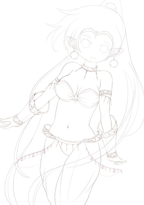 半年くらい前に塗り途中のお腹の画像を貼り付けた絵の線画です。
塗ってる時に違和感があってしばらく放置してたんだけど、やっと改善出来たのでこれかれ仕上げていきます。 