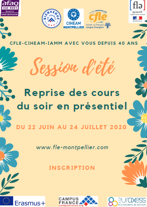 CIHEAMIAMM's tweet photo. Cours de français: ✔️ reprise des cours du soir de #français en présentiel, dans le strict respect des règles de distanciation et de sécurité sanitaire, le 22 juin 2020.
🔎 Formulaire d'inscription:
https://t.co/O0Vw7PNkeg
Merci de votre confiance! 😊
#FLE #apprendrefr #learnfr https://t.co/NyOuc1NAdM