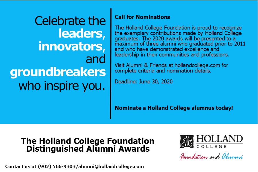 HC_Alum_and_Fdn's tweet photo. It's that time of year again when you get to tell us about an amazing Holland College graduate! #DAA2020 #HCALUMNI @hollandcollege https://t.co/CFM19Cnngb https://t.co/SKMpBa75YD