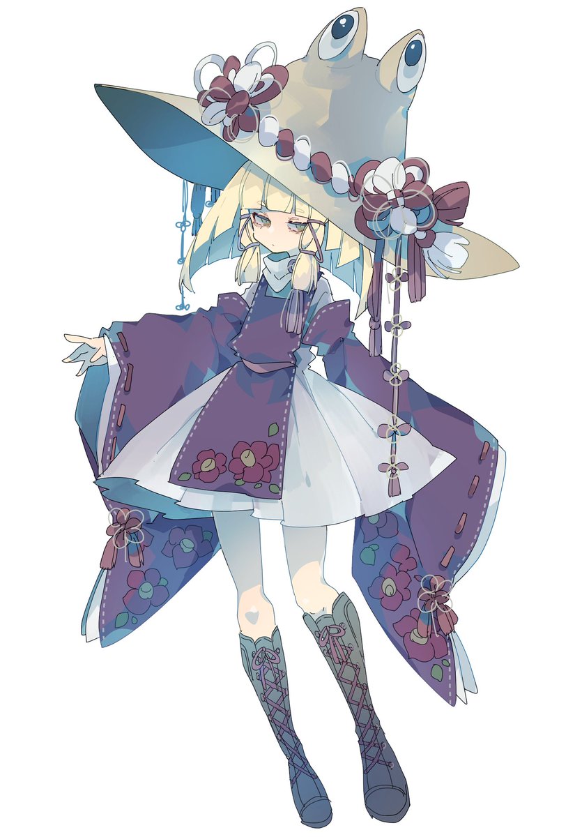 moriya suwako 1girl solo boots blonde hair wide sleeves adapted costume full body  illustration images