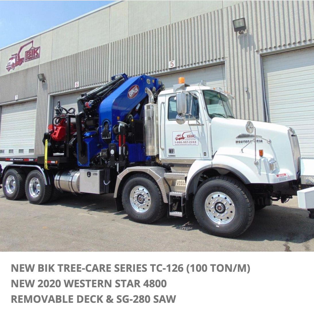Take a look at the New BIK Tree-Care Series TC-126 Knuckle Boom (PM 100) – 8+6 hyd plus 1-custom grapple extn to 126’ vertical reach – Handles:  2,200 lb @ 126’ vertical Reach!  Details here --->buff.ly/2XtN4aw