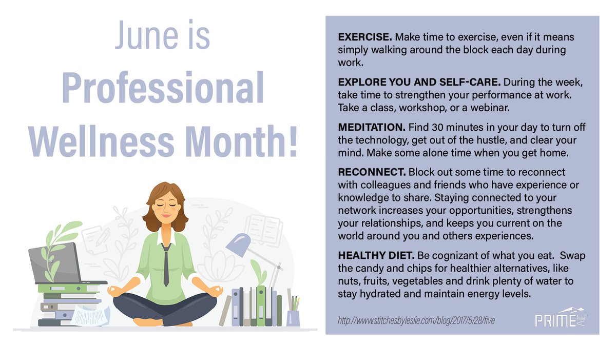It's #ProfessionalWellnessMonth! A time to celebrate health and wellness in the workplace. Here are a few tips to maintain a healthy work-life balance and a healthy lifestyle at work.