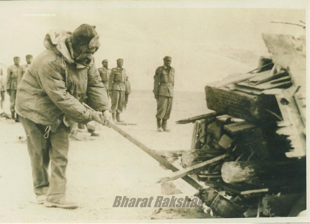 Historical images - 1) AMX-13 tanks, 20 Lancers, defense of Spanngur Gap.2) Brig TN Raina, MVC, Commander 114 Infantry Brigade lighting the mass funeral pyre3) Maj Dhan Singh Thapa, PVC4) Body of Nursing Assistant Dharam Pal Singh Dhaiya who died nursing wounded at Rezang La