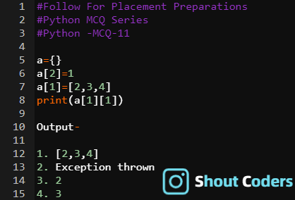 CodersShout's tweet photo. MCQ based on Dictionaries. Comment and follow @shoutcoders for placement preparations and concept building.
coding #programming #programmer #code #developer #javascript #technology #html #tech #coder #css #webdesign #computerscience #webdevelopment #webdeveloper #java https://t.co/lpYfSrZzM5
