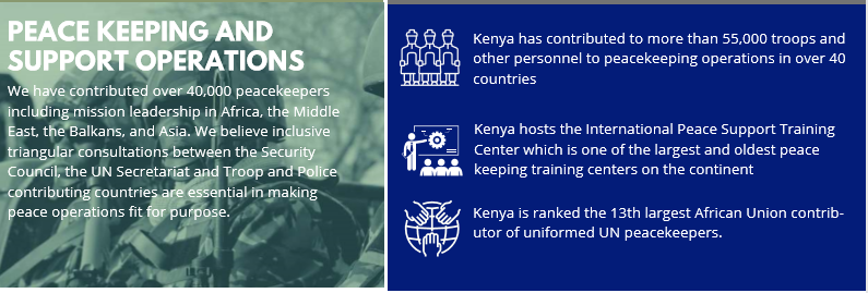 KenyaRiyadh's tweet photo. ....Kenya's 10 Point Agenda at the UN Security Council, 2021-2022.#UNSCElections #SupportAfrica #VoteKenya. @EnvoyUnsc .@ForeignOfficeKE
Agenda 3: Regional Peacekeeping and Support Operations https://t.co/f5wmycoCGV