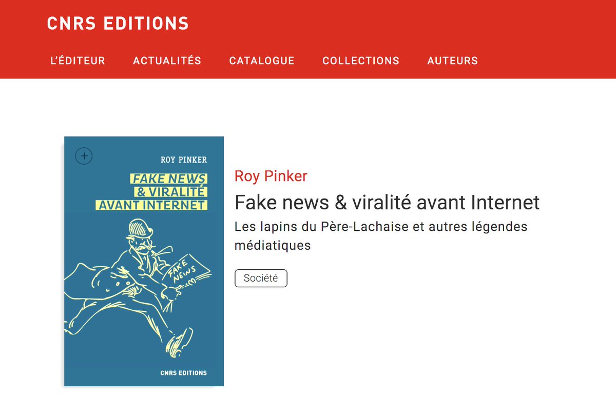 RoyPinker's tweet image. Je vous avais annoncé une nouvelle incroyable : mon livre "Fake news et viralité avant internet" aux 
@CNRSEd sort aujourd'hui : bit.ly/3gVbTnt 
Légendes urbaines, buzz, mèmes, mystifications : vous saurez tout sur ces phénomènes qui ne datent pas d'aujourd'hui ! #Pinker