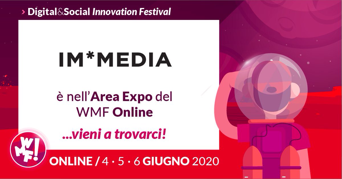 Al via il #WebMarketingFestival Online! 💣
Se vuoi scambiare due chiacchiere con il nostro team e conoscere i progetti e i servizi che offriamo, prendi un appuntamento
👉 bit.ly/immedia-wmf

Ci vediamo online!
#wmf2020