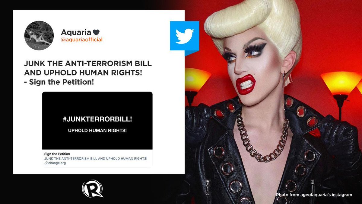 rapplerdotcom's tweet photo. Kween Aquaria really said #JunkTerrorBill. ✊😌 https://t.co/LyR86xXXMJ