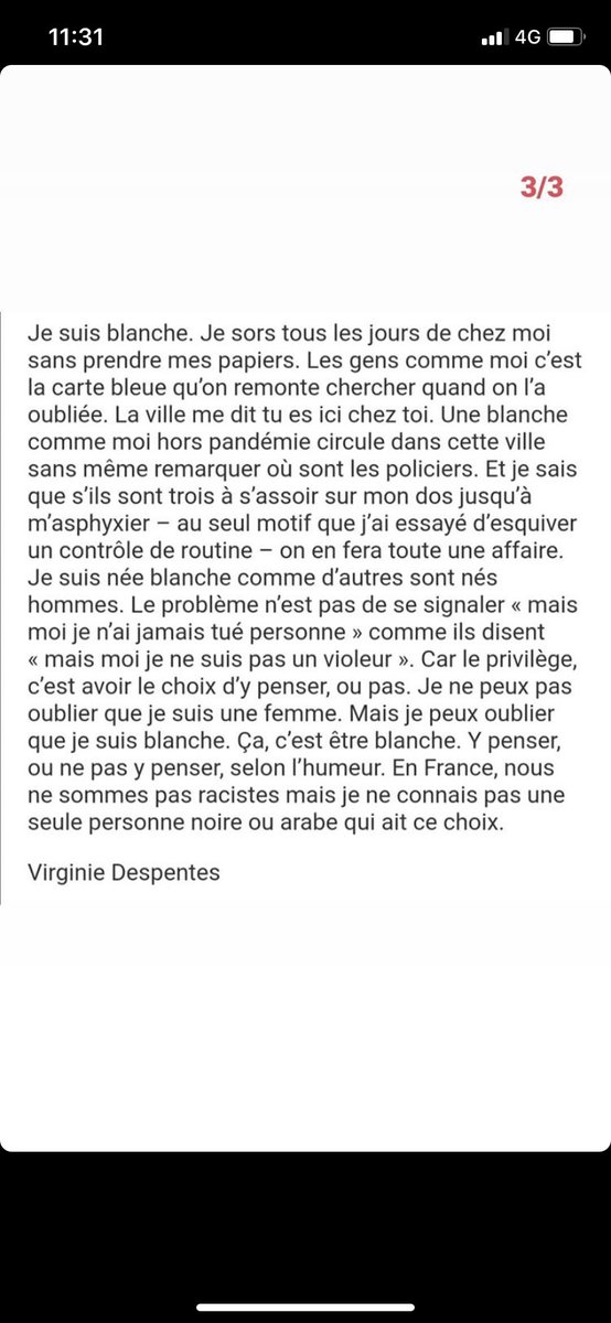 Virginie Despentes : « En France, on est pas raciste mais » Lettre Paris, 3 juin 2020