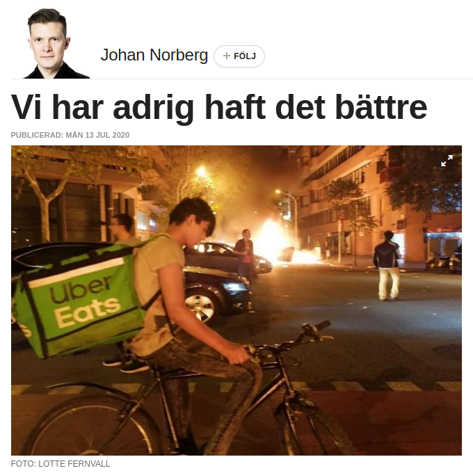 althogerfiktion's tweet photo. 13 juli, 2020: 
Det amerikanska raskriget har nått Sverige. Johan Norberg konstaterar förnöjt att vi aldrig har haft det så bra eftersom det nu finns sju olika appar att välja mellan för att få mat levererad direkt hem till dörren. https://t.co/hwIXlz3v6J