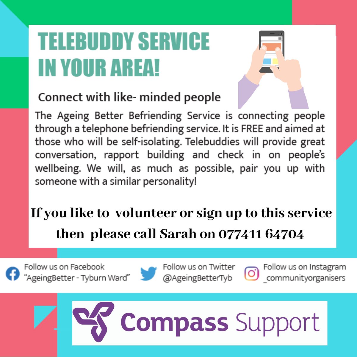 Due to COVID-19 we launched our brilliant Telebuddy service. Contact Sarah today on 077411 64704  to see how you can get involved.
#volunteersweek 
#Brumvolunteers