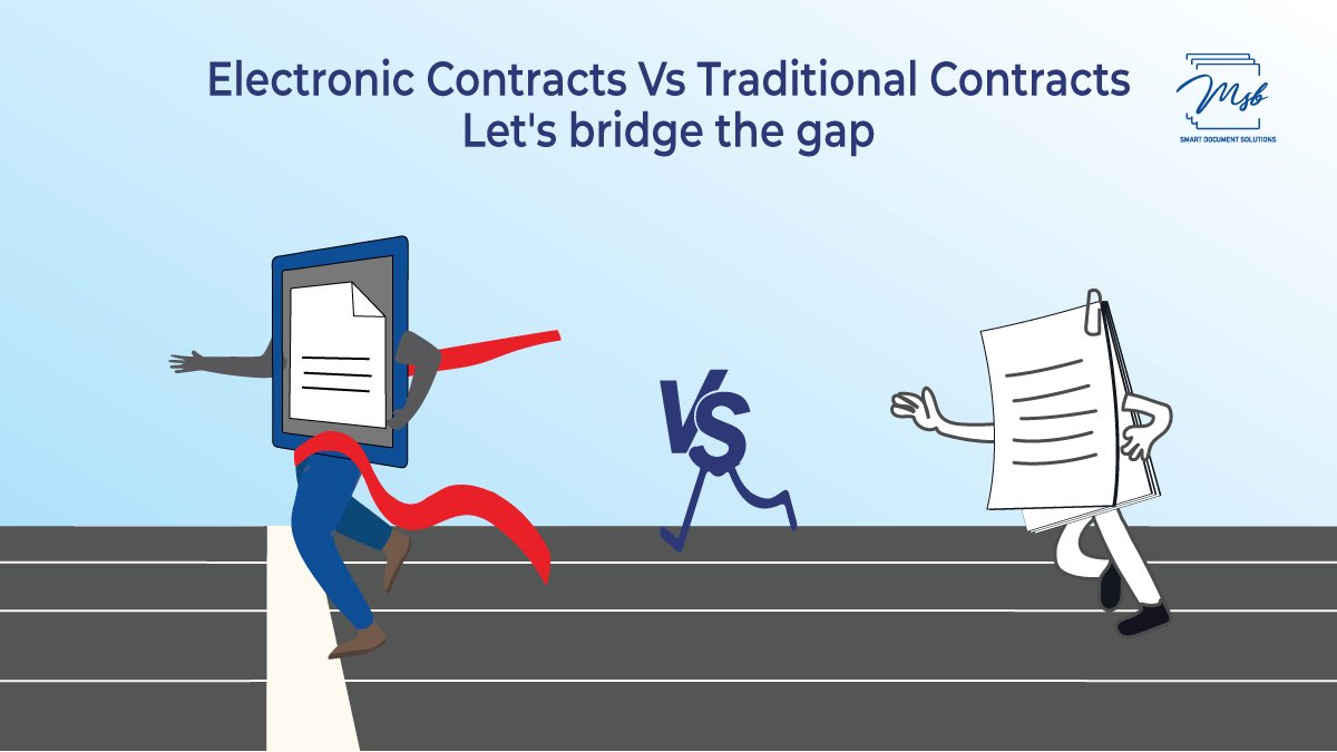 msbdocs's tweet image. E-contracts with e-signatures just like traditional paper contracts with wet signatures are legal and enforceable. But they both differ in many ways. Visit bit.ly/304q9EA to know in detail.
#ElectronicContracts #DocumentTransaction #GoDigital #PaperlessContractSigning