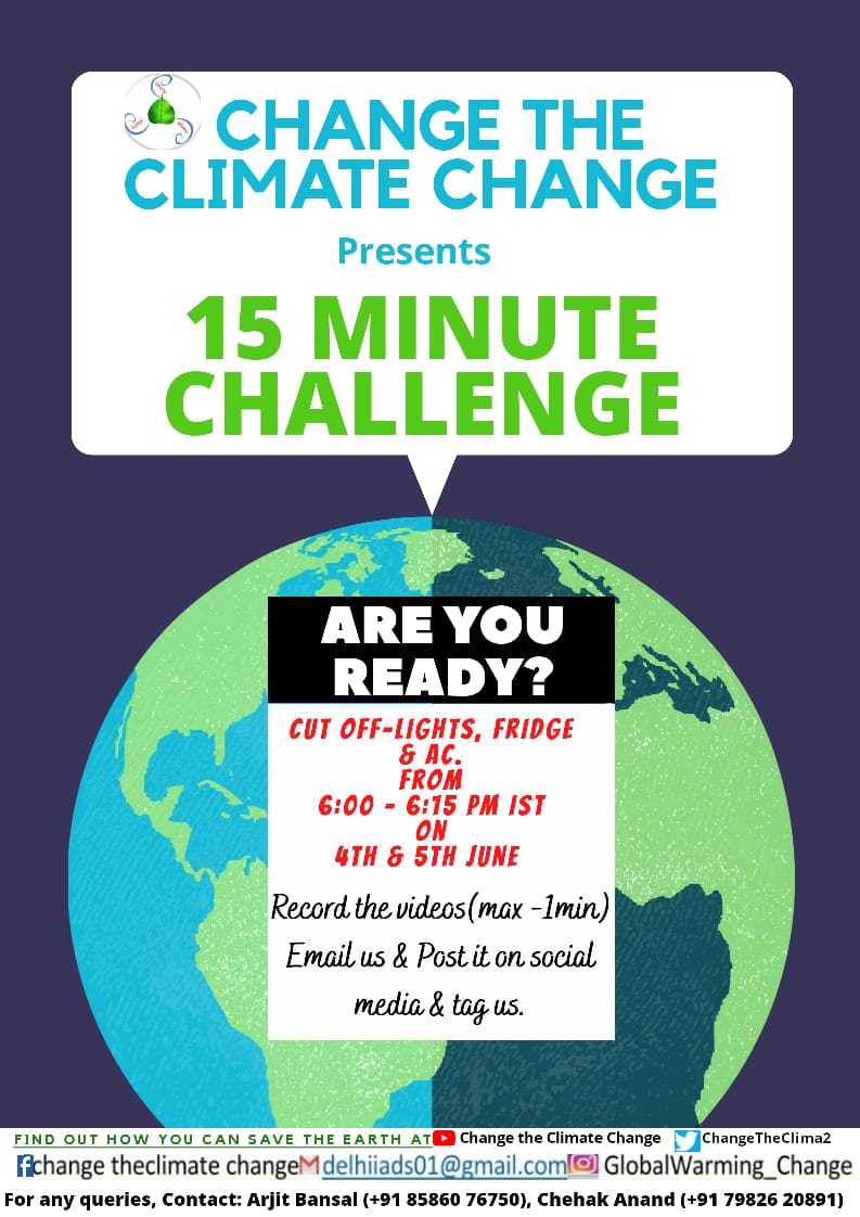 dr_rajnishraj's tweet photo. Change The Climate Change (@ChangeTheClima2) @shreegoyal1

*Let’s talk less and do more*
Accept the *15 MINUTE CHALLENGE * and save energy. Let’s show what difference 15 minutes can make !
#15minchallenge
#Climatechange
#Sustainability https://t.co/eu9gUNA7AT