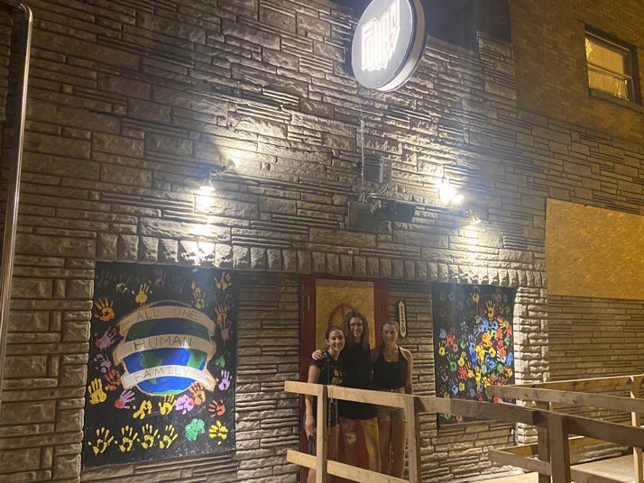 FoursOnHigh's tweet image. Really proud of these gals for taking the initiative to reach out to us and pretty up our gross plywood. They had a great idea to take paint and have protesters put their hand print on the panels. Very proud of their hard work and caring nature!! #highstreetishome