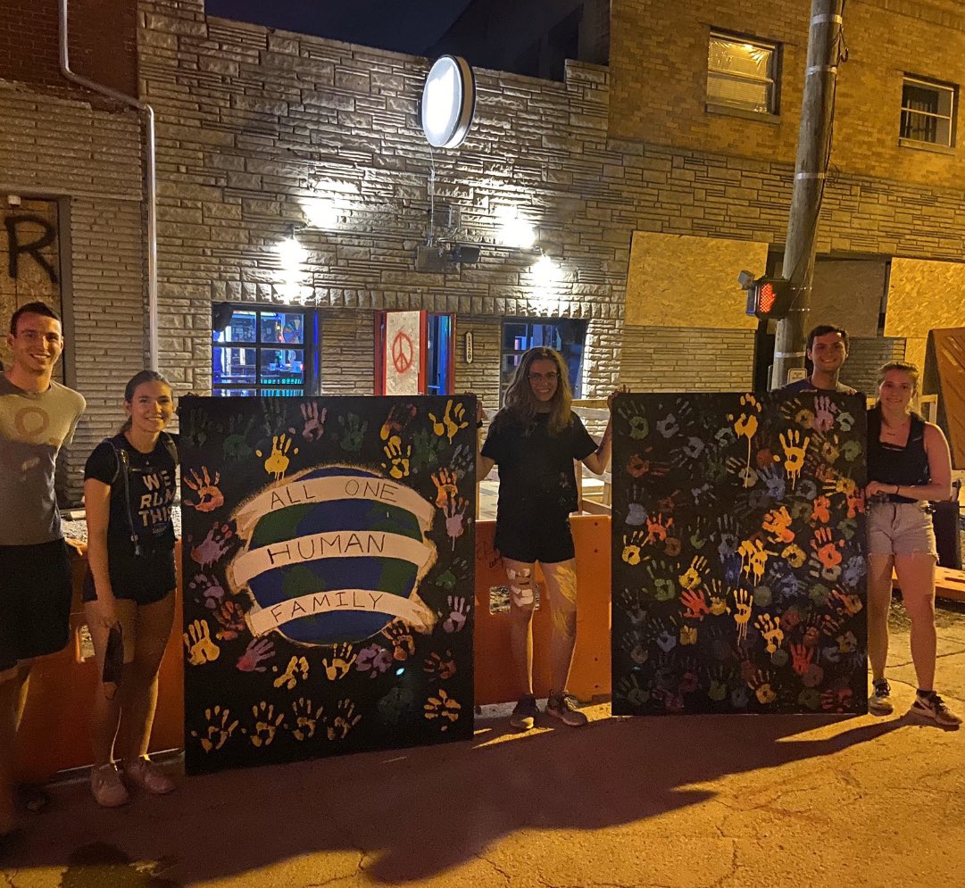 FoursOnHigh's tweet image. Really proud of these gals for taking the initiative to reach out to us and pretty up our gross plywood. They had a great idea to take paint and have protesters put their hand print on the panels. Very proud of their hard work and caring nature!! #highstreetishome